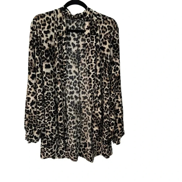 Women’s Boutique Long Sleeve Cheetah Print Open Front Drape Cardigan GUC - Picture 1 of 7